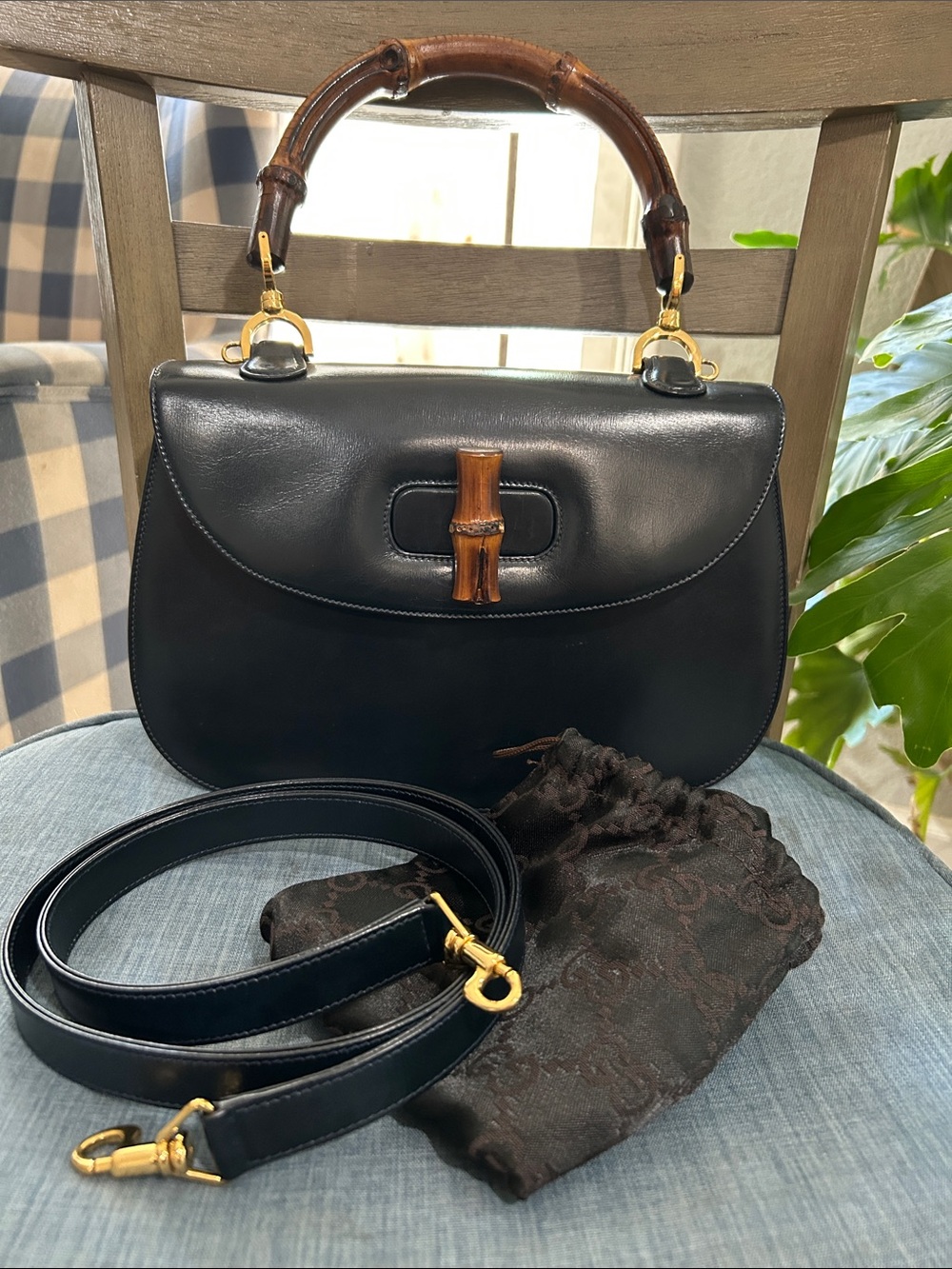 Gucci Bamboo 1947 Medium  2-Way Black Leather Handbag